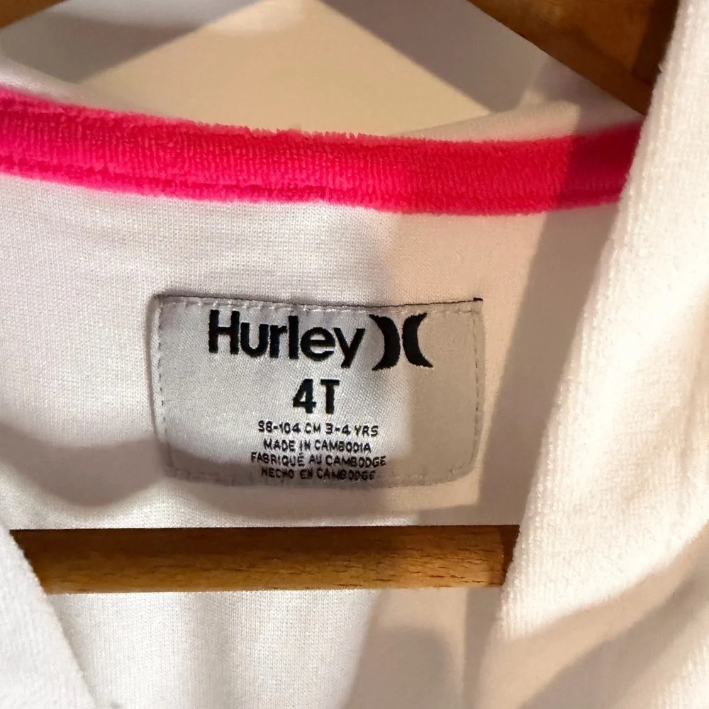Hurley French Terry Hooded Cover up Dress White with Pink Logo Girls 4T NWT - Picture 3 of 7